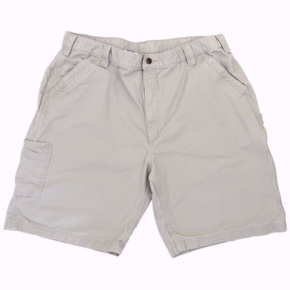 Men’s Carhartt Carpenter Shorts Size 42 Khaki Beige Chino Cargo Workwear - Picture 4 of 11